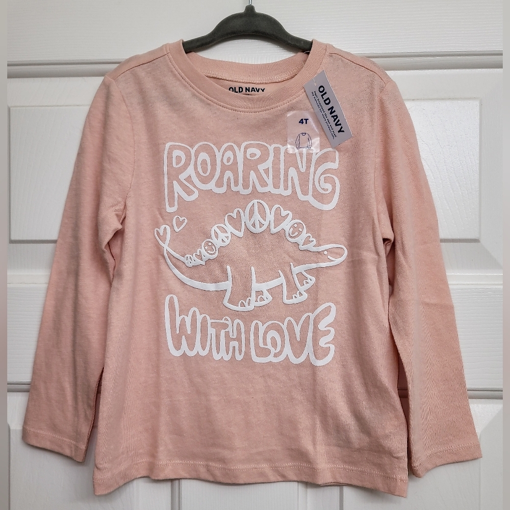 NWT Old Navy Baby Girl 4T Long Sleeve Dinosaur Pink Shirt